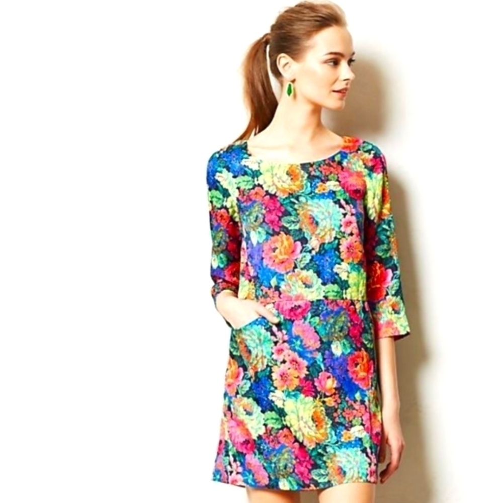 Anthropologie HD In Paris Neon Rose Shift Dress XS